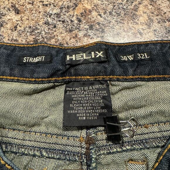 Helix Jeans Straight Y2K Distressed Streetwear Grunge Skater Retro Blue 30x32 - Picture 2 of 5